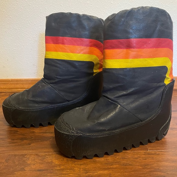 Vintage 80s Retro Rainbow Striped Moon Boots Snow Boots Women’s 11 - Picture 3 of 11